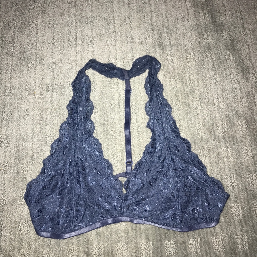 Lacey blue gray halter bralette